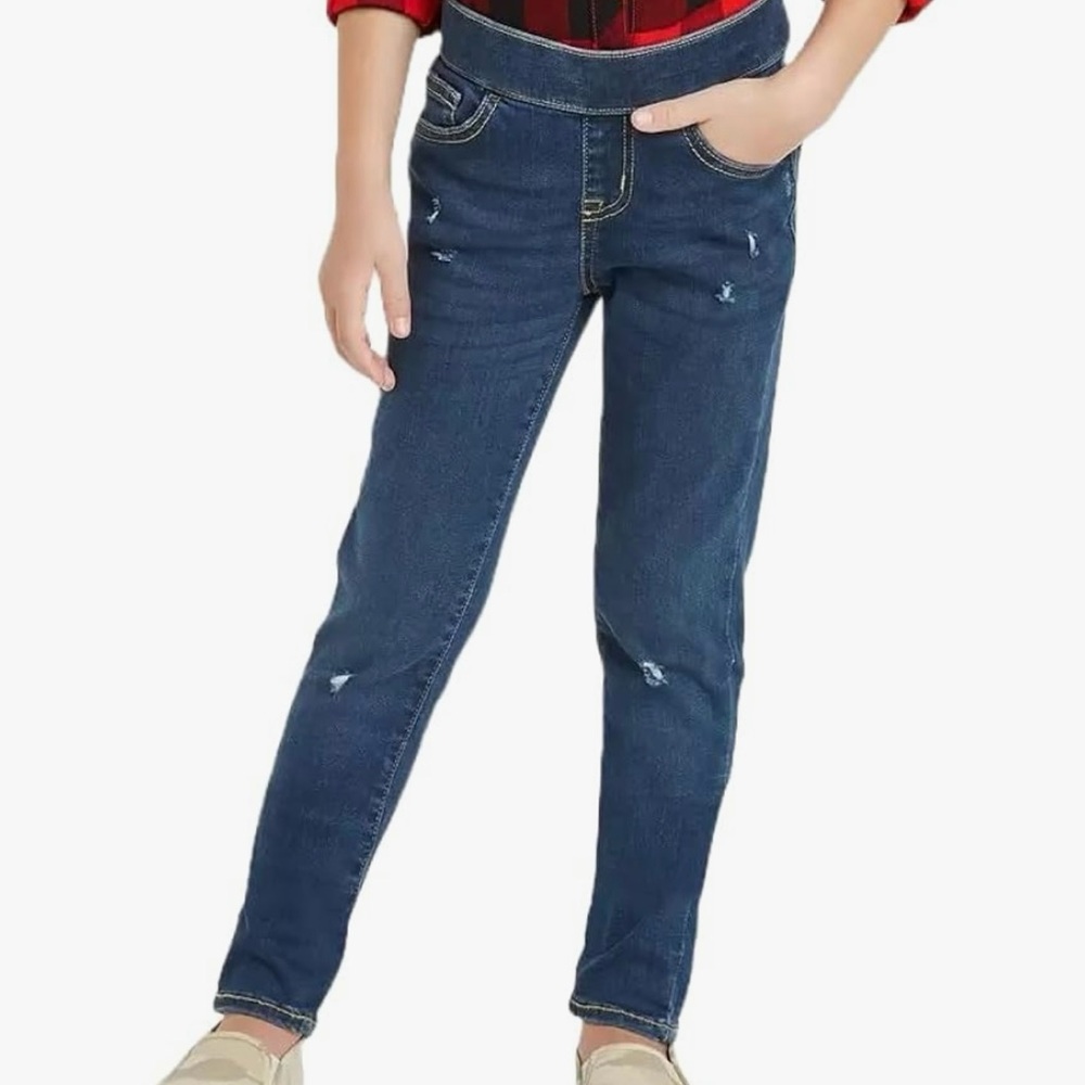 Girls Jeans Size 12 Plus Mid Rise Distressed Dark Blue Cat & Jack 🌻NEW🌻 Pullup
